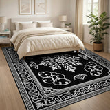 Traditional Persian Medallion Ornate Black White Persian Medallion Rug
