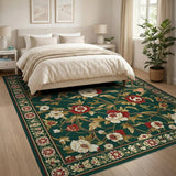 Emerald Peony Floral Persian Area Rug