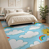 Rainbow Clouds Smiling Sun Kids Cartoon Rug