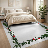 Vintage Holly Leaf Red Berry Border Rug