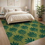 Green Vibrant Green Palm Leaf Area Rug