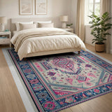 Pink Blue Geometric Heritage Tribal Area Rug