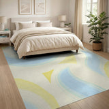 Abstract Blue Teal Waves Yellow Rug