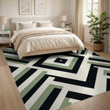Modern Geometric Zigzag Rug in Black and Sage Green