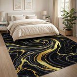 Black Gold Marble Swirl Area Rug