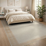 Cream Center Tan Border Woven Area Rug