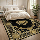 ODIKA Black Gold Floral Vintage Area Rug