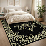 Elegant Black Gold Ornate Mandala Rug