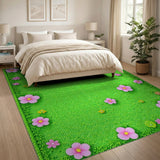 Playful Pink Flower Meadow Kids Area Rug