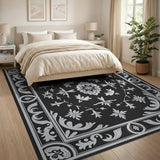 Elegant Black White Persian Motif Area Rug