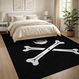 Washable Black Skull & Crossbones Area Rug, Low Pile Non-Slip