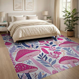 Whimsical Pink Mushroom Meadow Area Rug