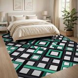Teal Black Geometric Lattice Area Rug