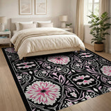 Ornate Pink Dahlia Floral Area Rug