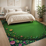Lush Green Center Vibrant Floral Border Area Rug