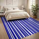 Navy Blue and White Vertical Stripe Area Rug