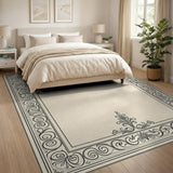 Beige and Neutral Elegant Ornate Floral Border Area Rug