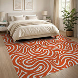Vibrant Orange Swirl Abstract Abstract Area Area Rug