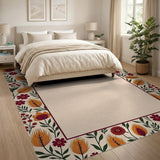 Orange Floral Border Area Rug on Beige