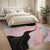 ODIKA Pink and Gold Marble Abstract Washable Area Rug, Low Pile Non-Slip Living Room Carpet