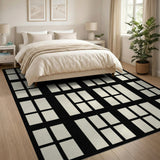 Black White Geometric Window Grid Area Rug