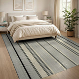 Beige Black Striped Geometric Area Rug