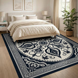 Traditional Persian Elegant Black White Persian Floral Area Rug