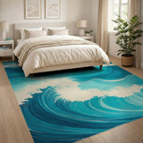 Teal Ocean Waves Coastal Area Rug
