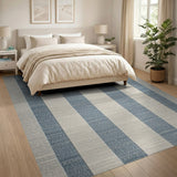 Navy Blue and Ivory Striped Coastal Area Rug
