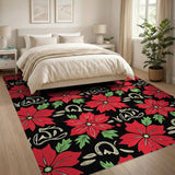 Red Red Poinsettia Floral Area Rug