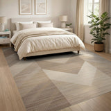 ODIKA Washable Chevron Geometric Neutral Beige Low Pile Area Rug