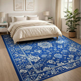 Blue White Floral Porcelain Area Rug
