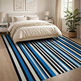 Bold Navy Blue Black Striped Area Rug