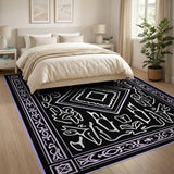 Purple Border Black Heritage Tribal Area Rug