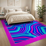 Vibrant Pink-Bordered Blue Wave Abstract Rug
