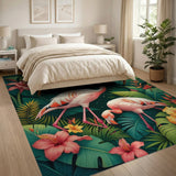 ODIKA Tropical Flamingo Washable Area Rug - Low Pile Non-Slip Indoor Carpet