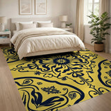 Ornate Black Floral Yellow Area Rug