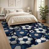 Navy Soccer Balls Cluster Area Rug