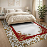 Ornate Red Gold Floral Baroque Border Rug