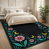 Pink Floral Crescent Moon Border Area Rug