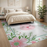 Adorable Pink Bunny Floral Kids Rug