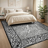 Ornate Floral Border Swirl Area Rug
