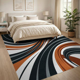 Grey Orange Abstract Swirl Area Rug