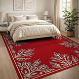 Red Ornate Leaf Border Area Rug