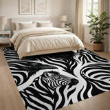 Raven Zebra Stripe Fusion Black White Area Rug