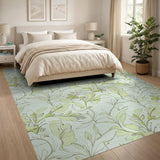 Delicate Mint Green Leaf Pattern Area Rug