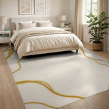 Gold and Silver Gold Wavy Abstract Area Rug