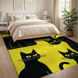 Yellow Playful Black Cats on Vibrant Yellow Area Rug