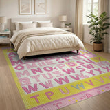 Playful Pink Yellow Alphabet ABC Kids Rug