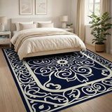 Traditional Persian Navy Blue Ornate Floral Medallion Rug